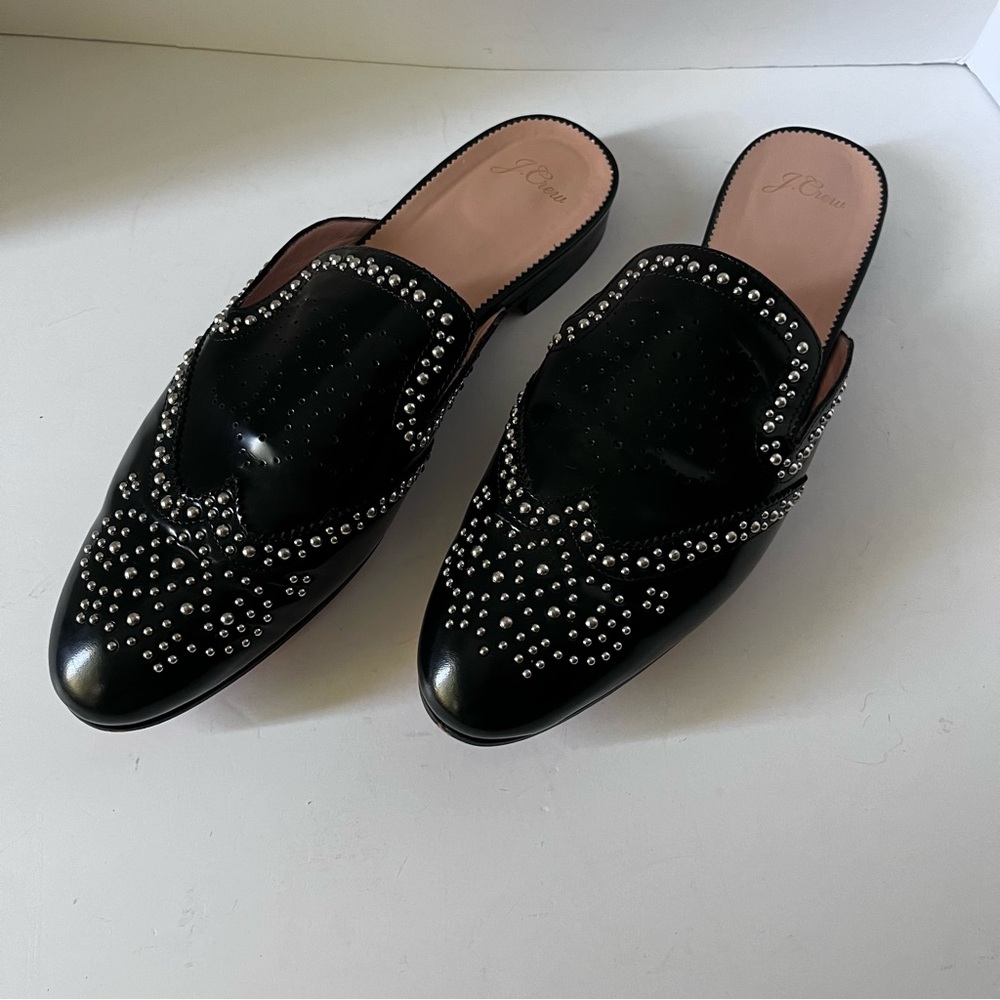 J. Crew Black Studded Leather Slip-On Loafers